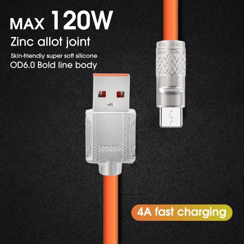 120W 6A Super Fast Charge Type C Liquid Silicone Cable Quick Charge 1M