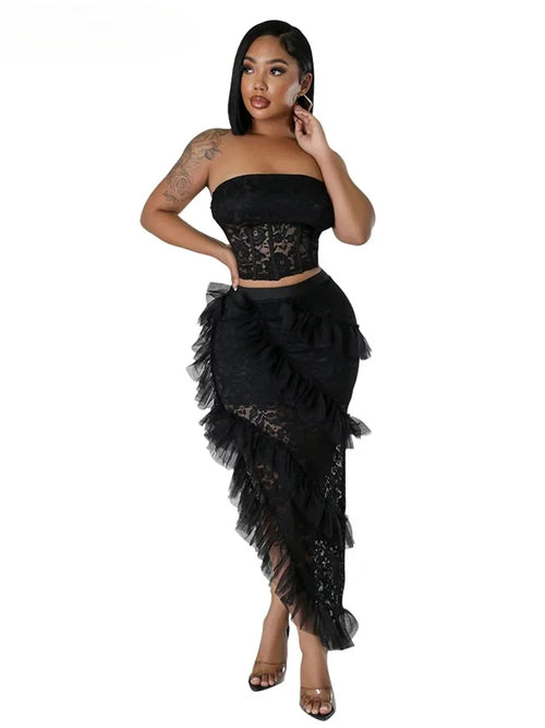 Sexy Two 2 Piece Sets Night Club Outfits for Women White Lace See