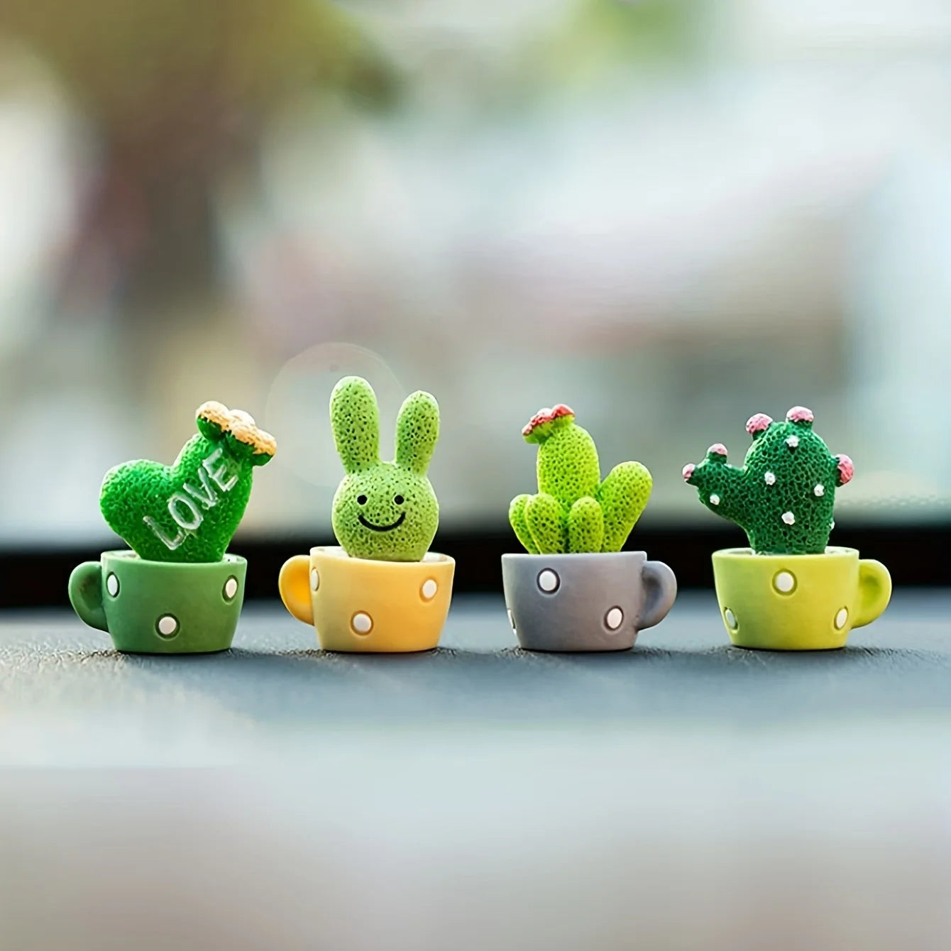 1 Set Of 4, Resin Succulent Cactus Mini Green Plant Car Office Home