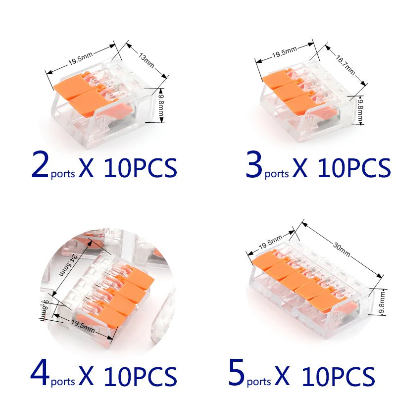 10Pcs Box Electrical Lever Wire Connectors 5 Port Electric Cable Clamp