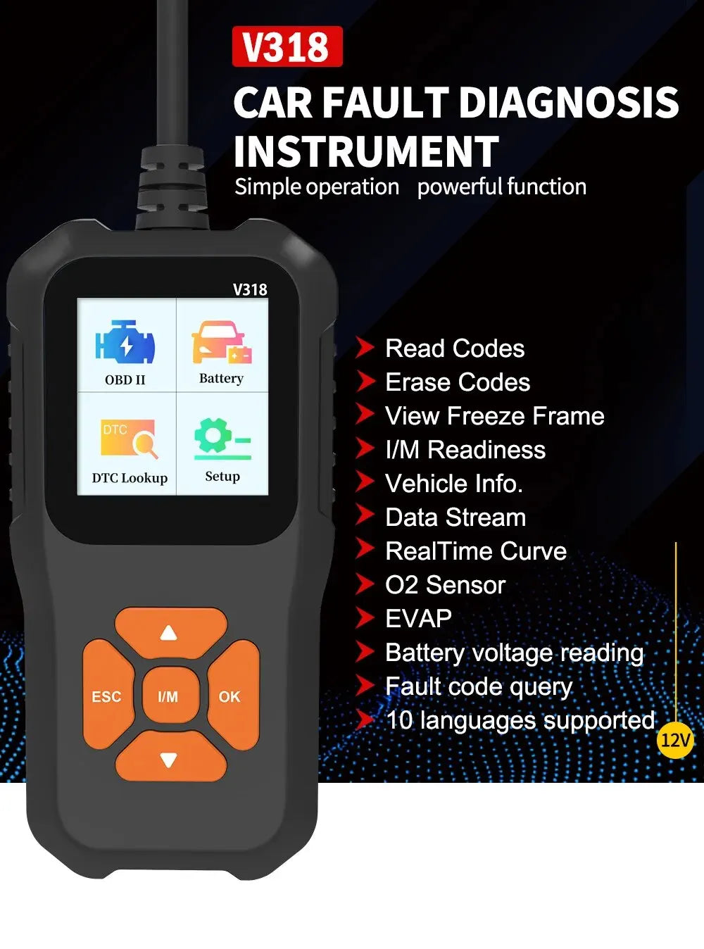 1 PC V318 Automobile Fault Diagnosis Instrument Engine Tester Scanner