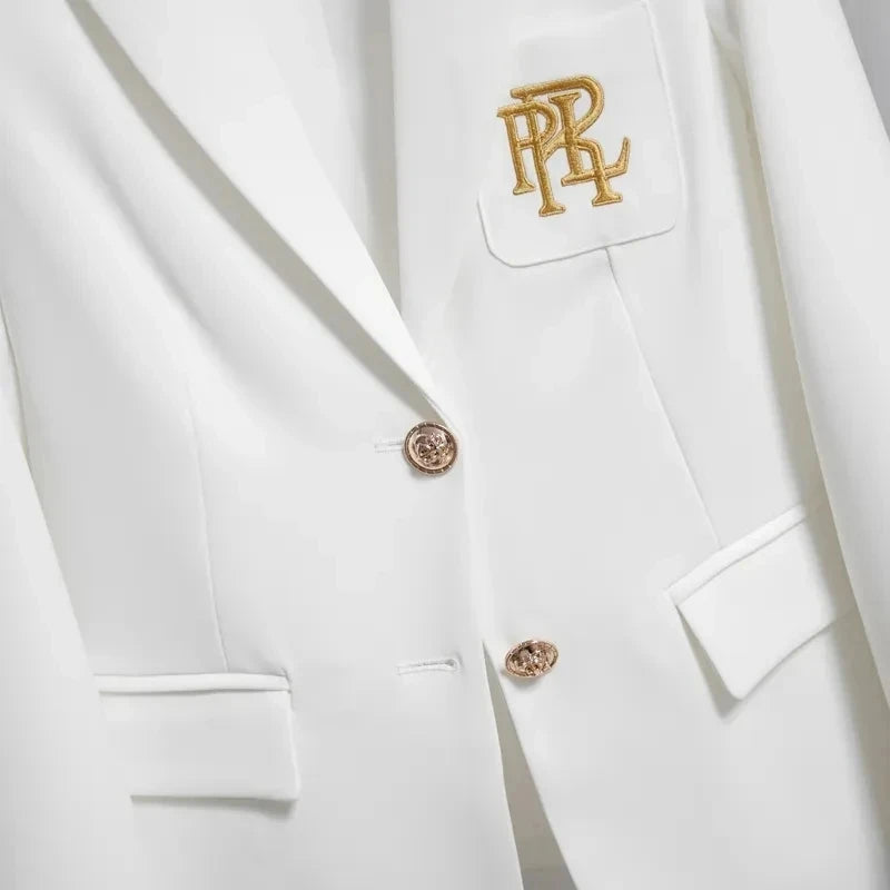 Women Suit Jacket Casual Office Formal Blazer Coat Embroidery White