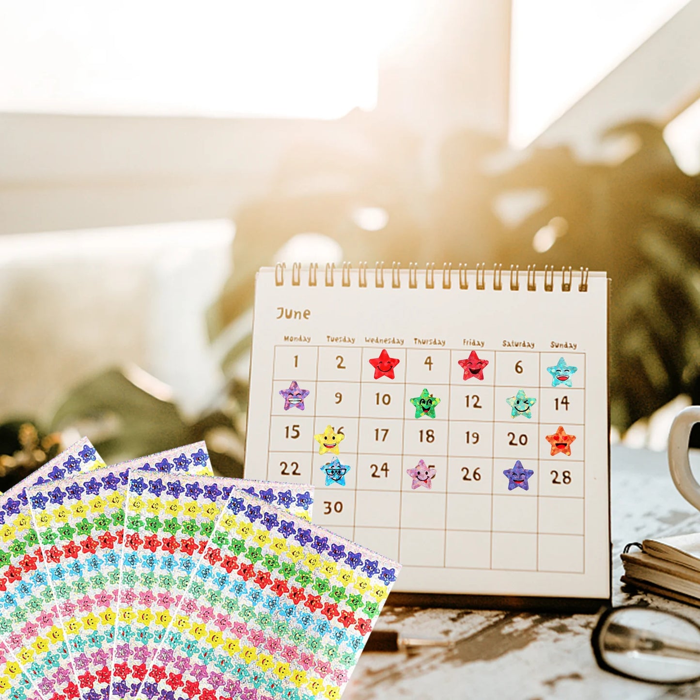 1500 Pcs Glitter Foil Small Star Stickers,15 Designs Happy Face