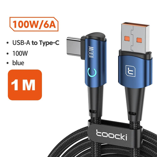 Toocki 6A USB C Cable 90 Degree For OPPO 100W Fast Charging Cord For
