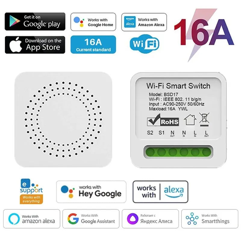 16A Wifi Smart Switch 2 Way Wireless Control DIY Light Switches Smart