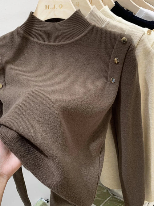 AOSSVIAO 2024 Button Turtleneck Knitted Women Sweater Pullovers Autumn