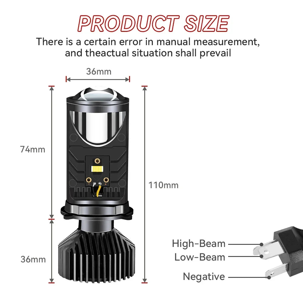 Y6 H4 LED Projector Headlight Projector Lens with Fan Cooling 90W