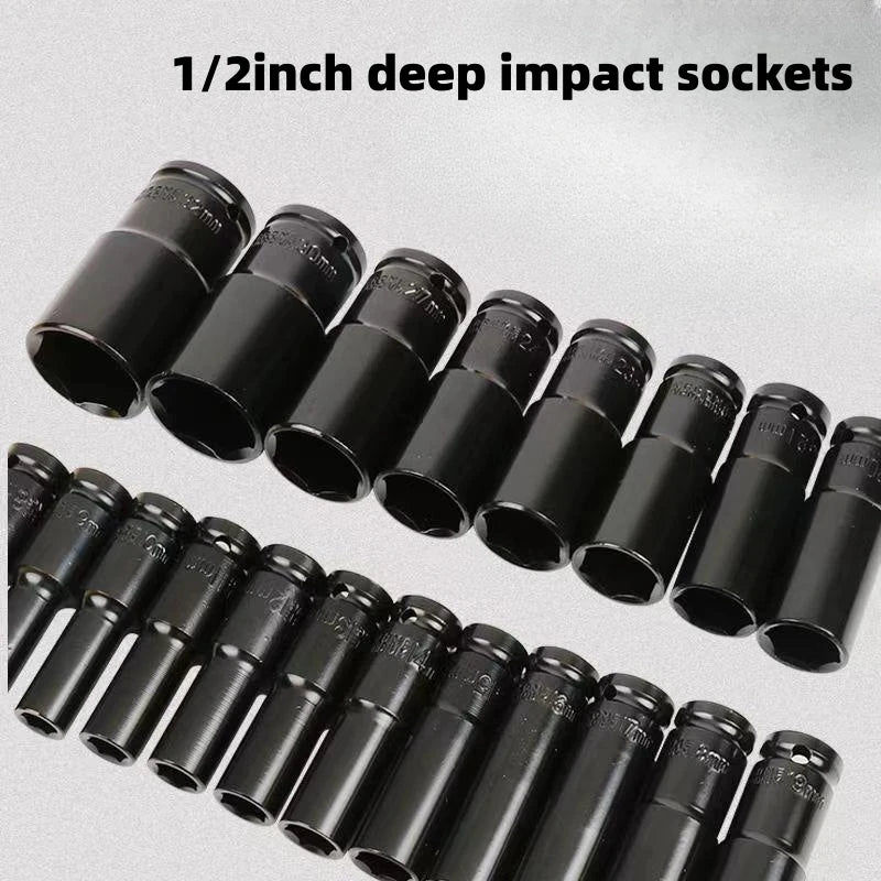 10pcs 1/2" Drive Deep Impact Socket Set Drive Metric Wrench Socket