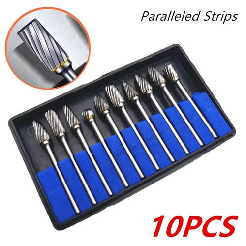 10pcs Carbide Burr Set, Hard Alloy Tungsten Steel Double Cut Rotary