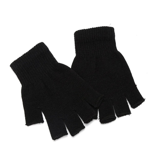 1Pair Unisex Black Half Finger Fingerless Gloves for Women and Men