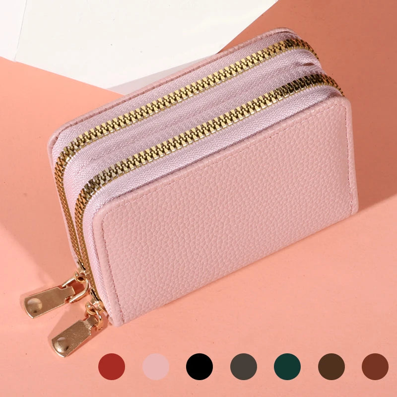 Women Zipper Short Style Purse LycheePattern Fashion Large Capacity