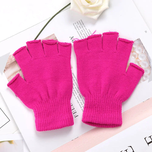 1Pair Unisex Black Half Finger Fingerless Gloves for Women and Men