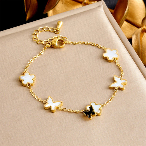 DIEYURO 316L Stainless Steel White Beihua Black Butterfly Necklace