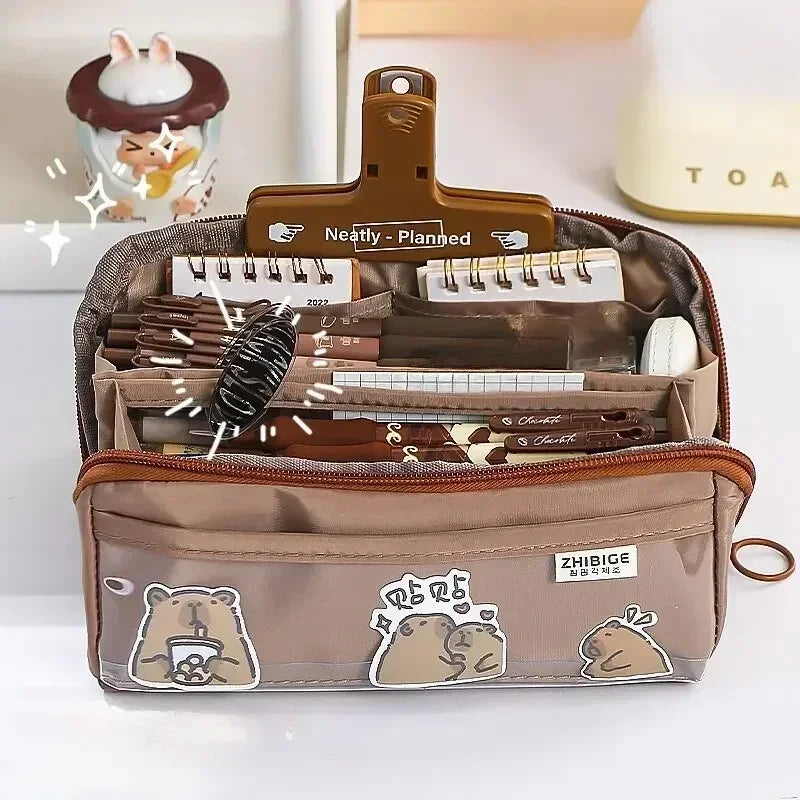 10-tier Card-pibara High-capacity Transparent Pen Bag with Beautiful