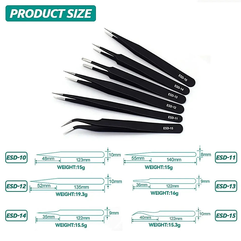 ESD Anti-Static Stainless Steel Tweezers Precision Maintenance