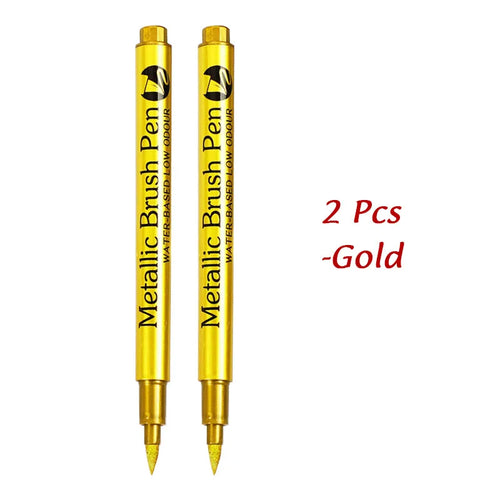 1/2Pcs Brush Metallic Marker Pens Gold Silver Permanent Art Markers