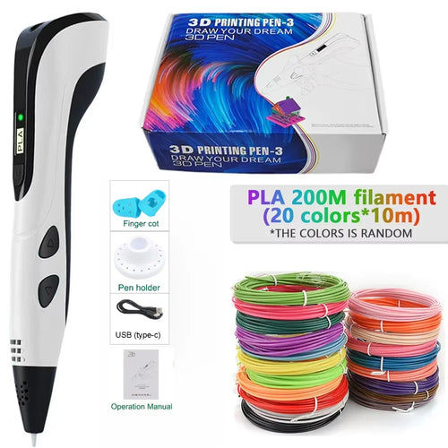 3D Printing Pen With LED Display 10M PLA Filament Children USB Drawing