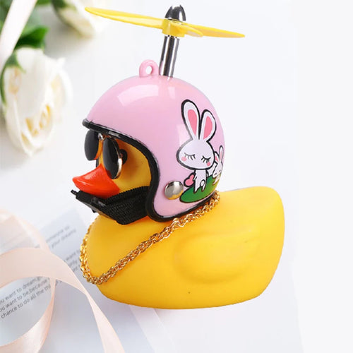 Car Duck With Helmet Broken Wind Pendant Small Yellow Duck Road Bike