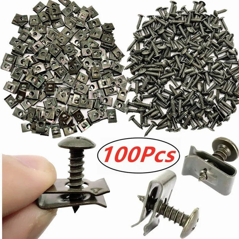 100pcs Metal Self Tapping Fasteners for Auto Ushaped Clip Screws