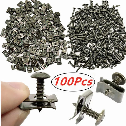 100pcs Metal Self Tapping Fasteners for Auto Ushaped Clip Screws