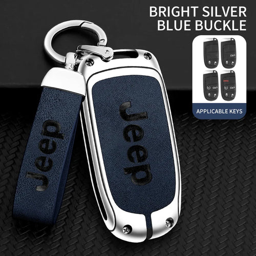 Zinc Alloy Leather Car Logo Key Cover Case For Jeep Grand Cherokee XJ