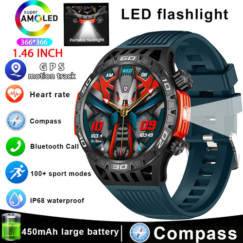 Outdoor Military Smart Watch Men's With LED lighting Bluetooth Call