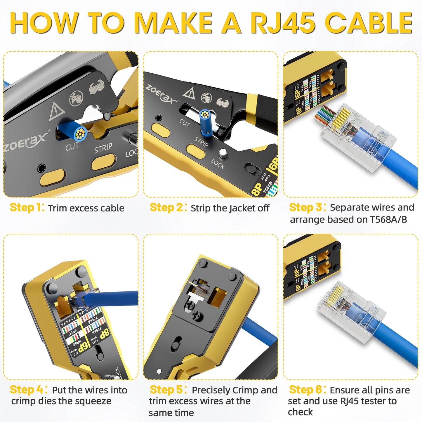ZoeRax RJ45 Crimp Tool Pass Through Ethernet Crimping Tool for Cat6