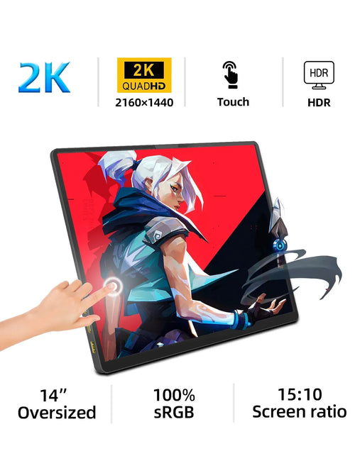 ZSUS 2160*1440 14-inch 2K Portable Monitor 60HZ For Laptop XBox PS4 /