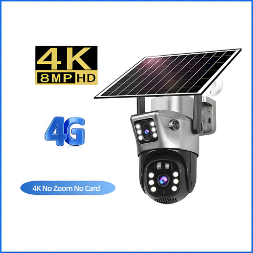 10x Zoom 4G SIM Solar Camera Outdoor 6K 12MP Three Lens HD Night