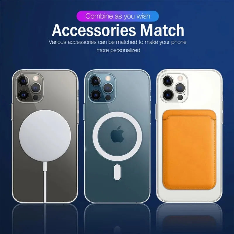 Magnetic Clear Case for iPhone 16 15 14 13 11 12 Pro Max Plus