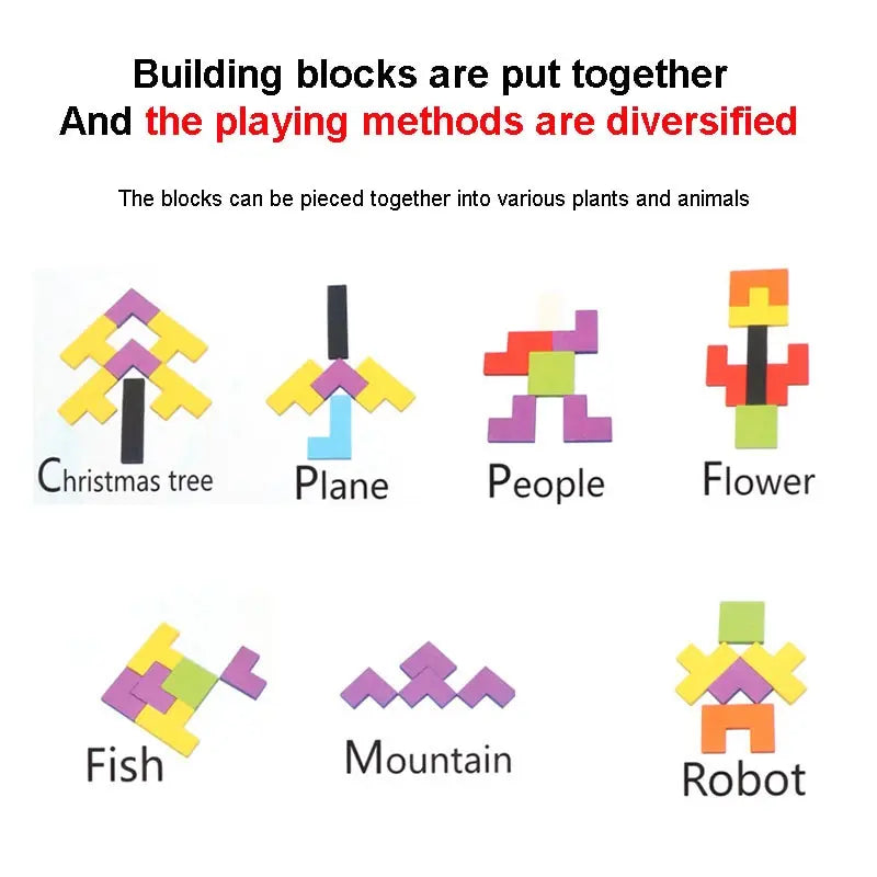 1 Set Wooden Blocks Puzzle Brain Teasers Toy Tangram Jigsaw