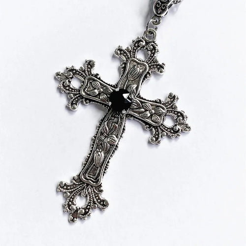 Y2K Punk Crystal Big Cross Pendant Necklaces for Women Men Gothic