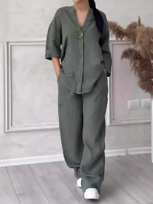 Women's Cotton and Linen Pants Suit Casual Solid Color Pullover Pants