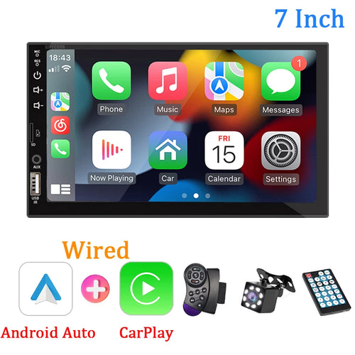 7“ Car Radio 1 Din Carplay Android Auto Multimedia Player HD Touch