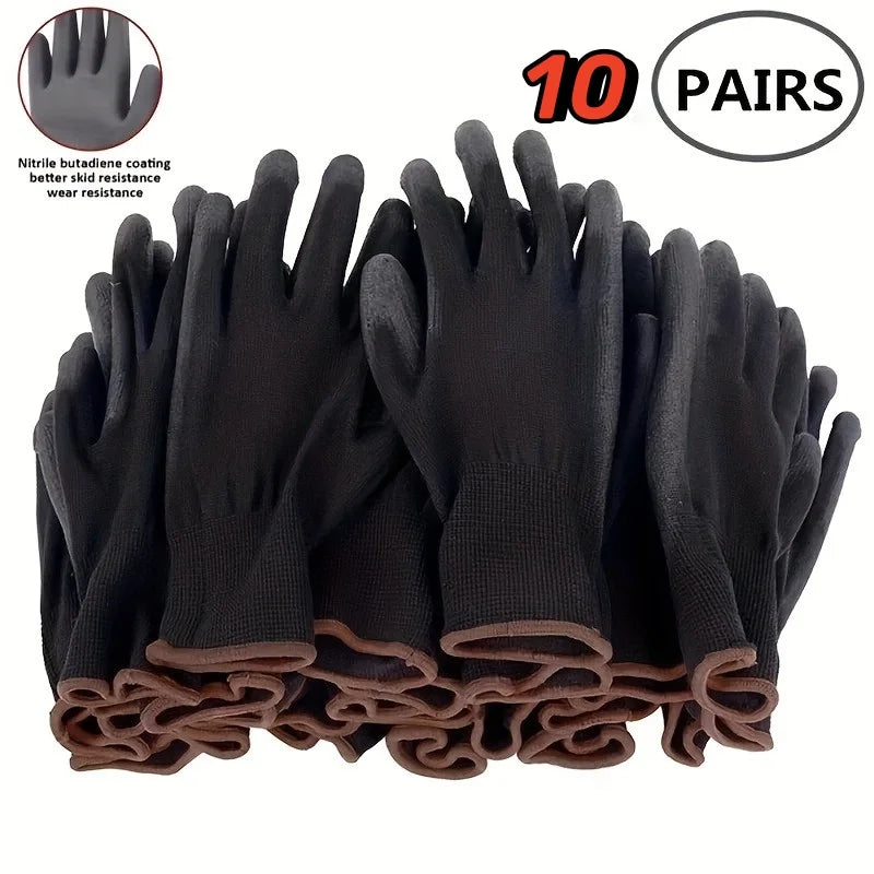 10 Pairs Durable Safety Gloves - Anti-Slip, Wear-Resistant, ESD