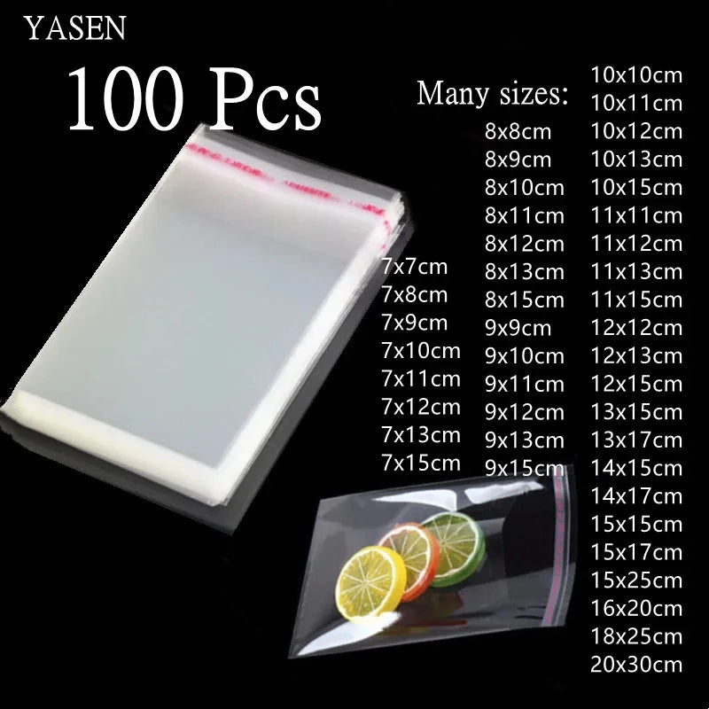 100Pcs Transparent Self-sealing Jewelry Accessories Candy OPP