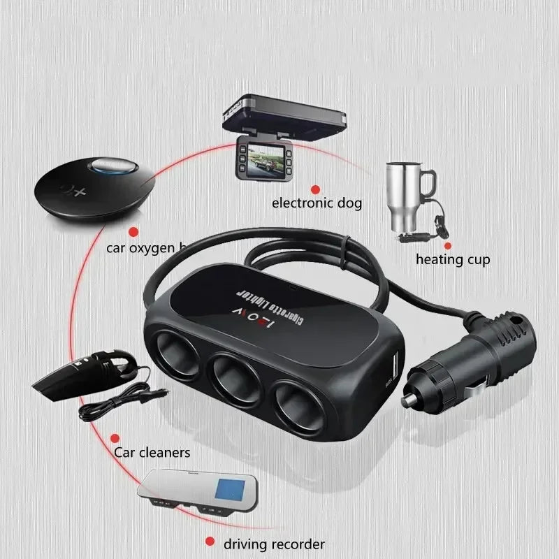 Car One Tow Three Power Dual USB Interface Car Charger Multi-function