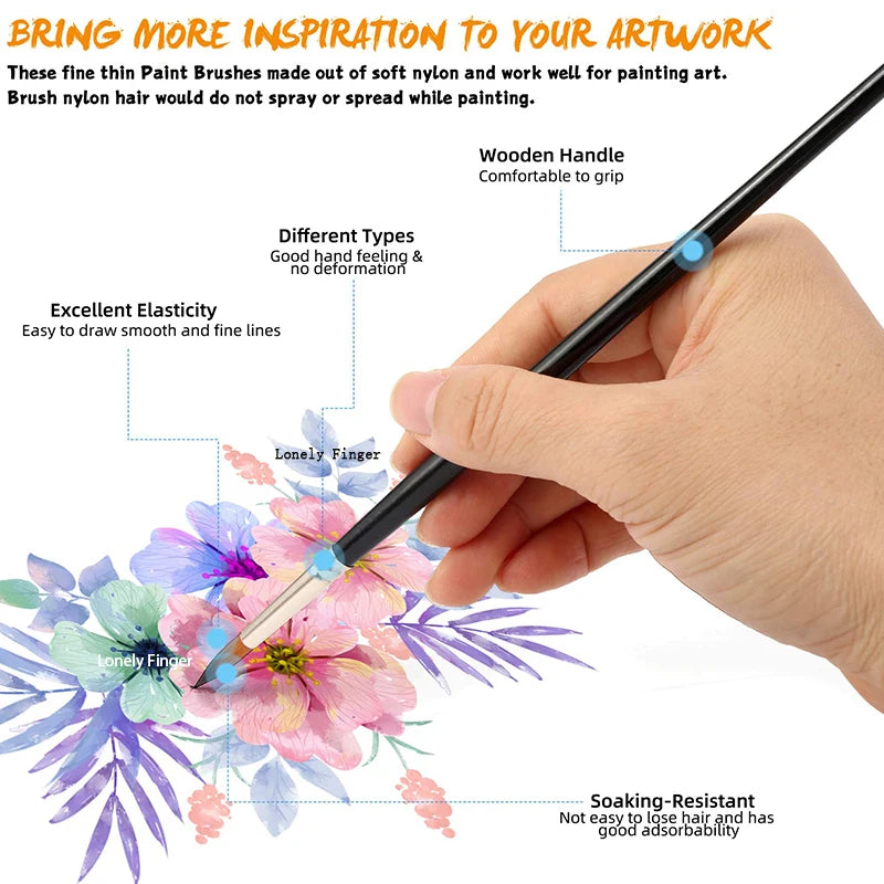 12pcs Paint Brushes Set Professional Paint Brush Round Pointed Tip