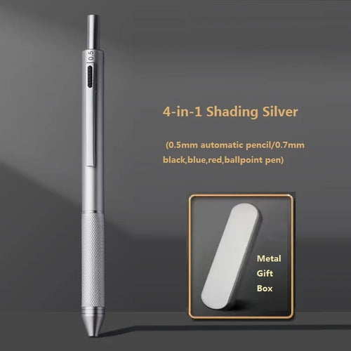 4 In 1 Multifunction Luxury Pen, 0.7mm 3 Color Ballpoint 0.5mm
