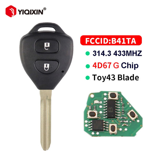 YIQIXIN 2 Button 314.3 433Mhz 4D67 G Chip Remote Car Key For Toyota