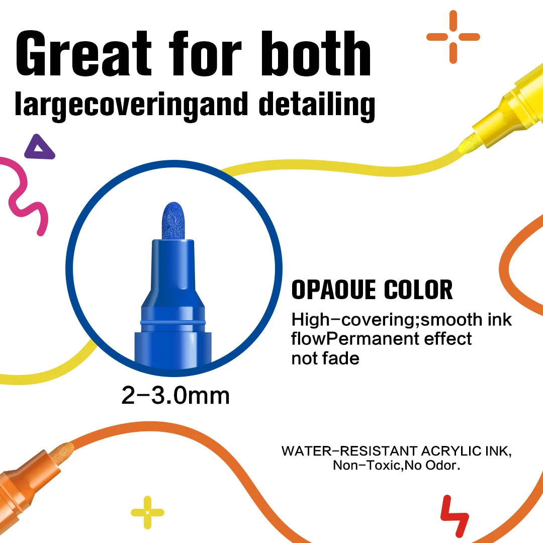 12/18/24Pcs/Set Acrylic Graffiti Pens for Fabric, Canvas, Rock, Glass,