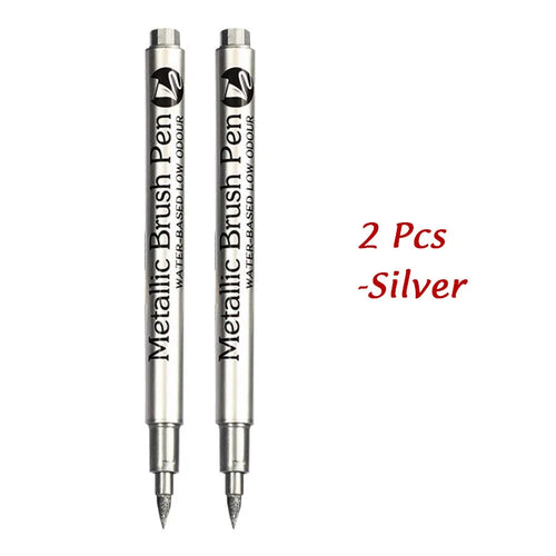 1/2Pcs Brush Metallic Marker Pens Gold Silver Permanent Art Markers
