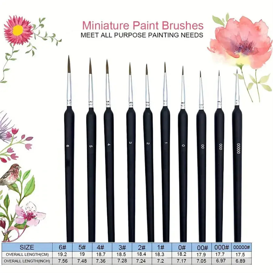 10pcs Miniature Paint Brushes, Detail Fine Tip Paint Brushes Set With