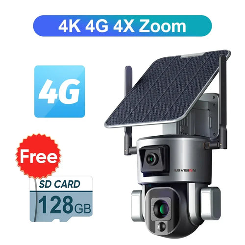 LS VISION 4K 8MP Dual Lens Solar Camera Outdoor 4G/WiFi Dual Screens