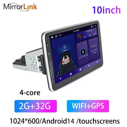 1din Android14 9/10inch Car Stereo Radio Rotate Touch Screen For