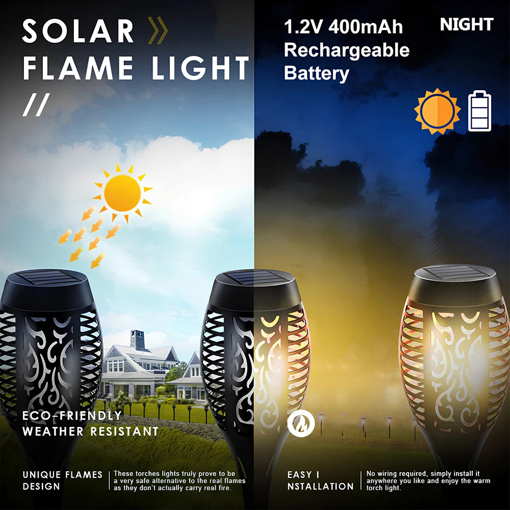 1/2/4/8Pcs Solar Flame Lights 12LED Bulbs Flickering Waterproof Garden