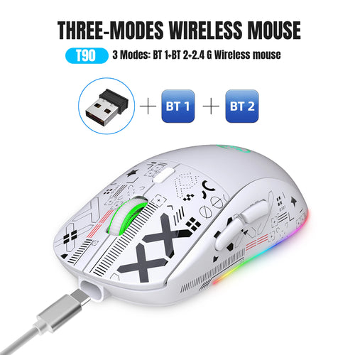 3 Modes Bluetooth Gaming Mouse Rechargeable 2.4G USB Wireless RGB