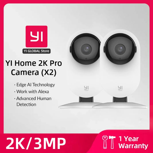 YI Pro 2K Wifi Home Camera 2pcs Kit 3MP with Night Vision IP Security