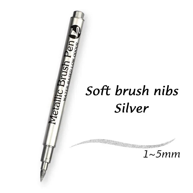 1/2Pcs Brush Metallic Marker Pens Gold Silver Permanent Art Markers