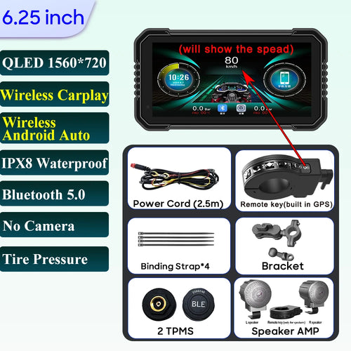 6.25 inch Motorcycle Navigation Screen 1560*720 Wireless CarPlay